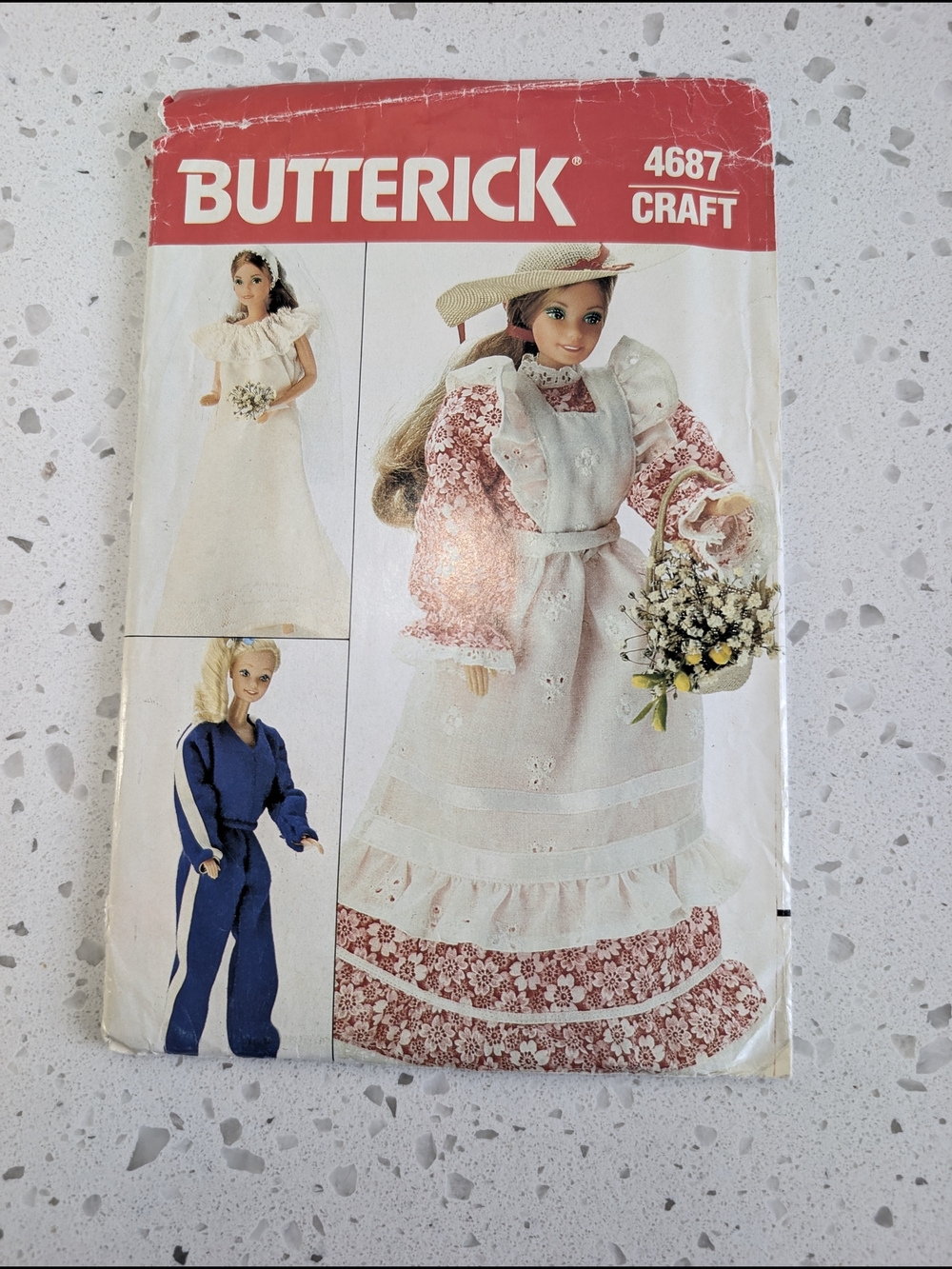 Vintage Butterick 4687 Barbie Doll Dress Sewing Pattern - White & Red